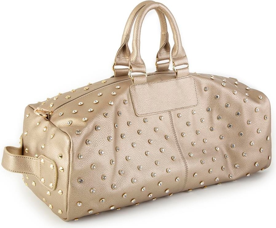 Nas Bag Kadın Büyük Boy Zımbalı Geniş Valiz ve El Çantası Altın Natural Gold görsel 5
