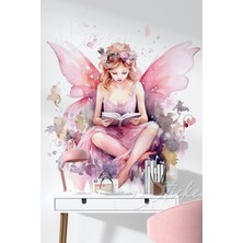Msticker Kitap Okuyan Sanatsal Peri Kızı Duvar Dekorasyon Stickerı - Salon Mutfak Ev Ofis Dekorasyon Stickerı