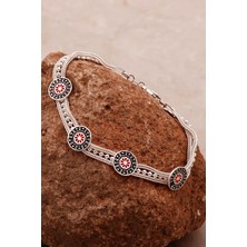 Sümer Telkari Anadolu Motifli Mineli Hasır Elişi Tasarım Gümüş Bileklik 4347