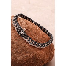 Sümer Telkari Mardin Güneşi 21,5 Cm Örgü Hasır Elişi 925 Ayar Gümüş Erkek Bileklik 4355