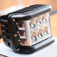 STS Oto Aksesuar Off Road Motosiklet 45W 12 LED 10CM Beyaz Turuncu Çakarlı Kare Sis Farı Çalışma Lambası 2 Adet Sağ Sol