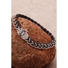 Sümer Telkari Yaşam Çiçeği 20 cm Hasır Örgü Elişi Gümüş Erkek Bileklik 4356