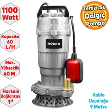 Rodex RDX835 Temiz Su Dalgıç Pompa Alümünyum Gövdeli 1100W Maks. Yükseklik 40 Metre 60 L/h