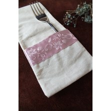 Emtory Home 6 Adet Soft Pembe Şeritli Keten Kaşıklık Servis Sunum