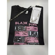 GC GÖKHAN CLUB Blackpınk T Shirt Kolye Bileklik Kombin 11-12 Yaş Kız Çocuk Siyah Renk