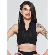 Comm-Ci Mila Dik Yaka Fermuar Detaylı Organik Pamuk Örme Crop Body 1107