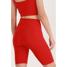 Miss Maral Kadın   Kırmızı Yüksek Bel Toparlayıcı Kısa Spor Tayt Biker Şort  Basics Casual & Comfort 1070