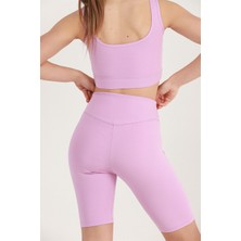 Miss Maral Kadın  Lila Renk  Yüksek Bel Toparlayıcı Kısa Spor Tayt Biker Şort  Basics Casual & Comfort 1070