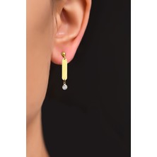 Papatya Silver 925 Ayar Gümüş Gold Kaplama Doğum Taşlı Çubuk Küpe