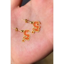 Papatya Silver 925 Ayar Gümüş Gold Kaplama Parlayan Rüya Serisi Tasarım Ebruli Cam Boya Sincap Çivili Küpe