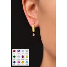 Papatya Silver 925 Ayar Gümüş Gold Kaplama Doğum Taşlı Çubuk Küpe