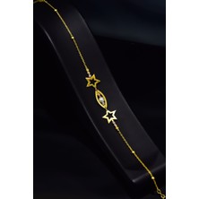 Papatya Silver 925 Ayar Gümüş Gold Kaplama Yıldız ve Oval  Incili, Dorikalı Bileklik