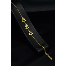 Papatya Silver 925 Ayar Gümüş Gold Kaplama Üç Yıldız Dorikalı Bileklik