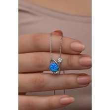 Nereze 925 Ayar Gümüş Rodyum Kaplama Mavi Opal Taşlı Gezegen Kolye