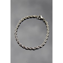 Rua Jewelry Burgu Halat Model Zincir Paslanmaz Çelik Bileklik Gümüş Renk  3mm