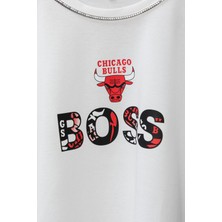 Wolters Outdoors Erkek Chıcago-Boos Oversize Baskılı Pamuklu Bisiklet Yaka Kısa Kollu T-Shirt
