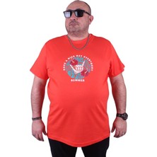 Starbattal Büyük Beden Erkek Sıfır Yaka Tişört Summer 23119 Nar Çiçeği