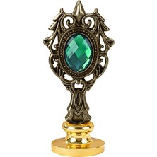 Profisher Kraliyet Yeşil Taşlı Döküm Metal Mum Mühürü Sapı Antik Gold