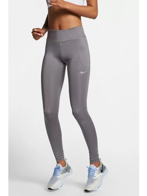 Nike Fast Mid-Rise Running Leggins File Panelli Normal Belli Sıkılaştırıcı Gri Kadın Sportaytı