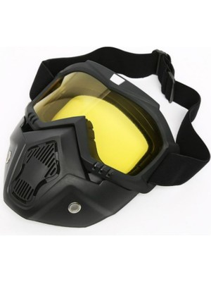 Motoanl Cross Motosiklet Bisiklet Gözlüğü Açık Kask Maskesi Süngerli Bant Lastikli Jet Maske Sarı Camlı
