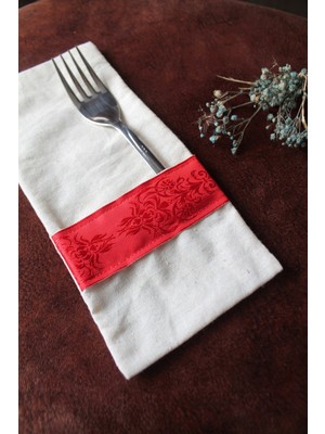 Emtory Home 6 Adet Soft Kırmızı Şeritli Keten Kaşıklık Servis Sunum