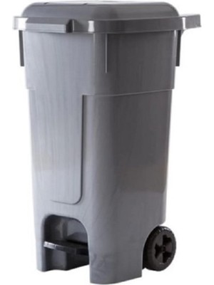 Pom Store Çöp Konteyneri 80 Litre Büyükboy Pedallı Ayak Çöp Kovası Kapaklı Tekerlekli Seyyar Çöp Arabası Gri