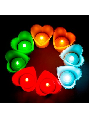 Kuzey Oyuncak Kalpli LED Işıklı Mum Kırmızı Mum Yeşil Mum Beyaz Mum Sarı Mum Heart LED Light Colors Candle 8 Adet