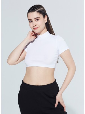 Comm-Ci Laura Dik Yaka Ribanalı Organik Pamuk Örme Crop T-Shirt 1110