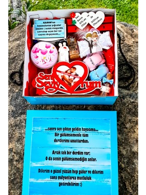 Hediye Kombini Sevgiliye Iç Içe Kırmızı Kalp Kutuda Çift Mini Ayıcıklı Bol Sürprizli Hediye Kutusu