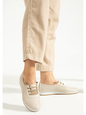 Kaof Shoes Kadın Bej Renk Günlük Ayakkabı Ortopedik Anne Ayakkabısı Anne Babet Ayakkabı
