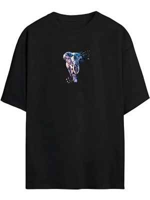The Wert Unisex Fil Baskılı Siyah Oversize Tshirt
