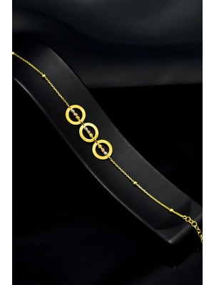 Papatya Silver 925 Ayar Gümüş Gold Kaplama Üç Halkalı Dorika Toplu Bileklik