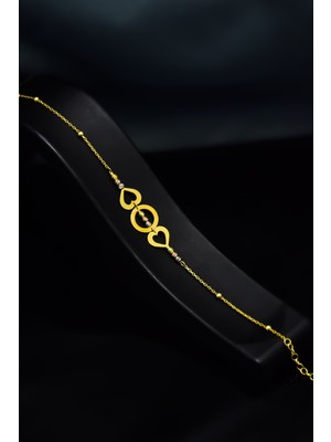 Papatya Silver 925 Ayar Gümüş Gold Kaplama Iki Kalp Bir Çember Dorikalı Bileklik