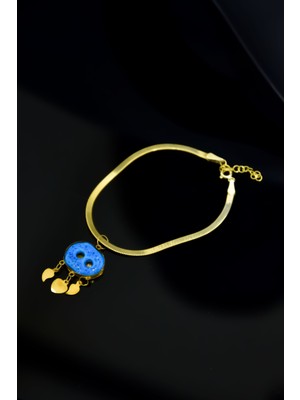 Papatya Silver 925 Ayar Gümüş Gold Kaplama Süryani Nazar, Italyan Zincir Bileklik