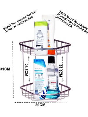 Geseus Aüminyum İki Gözlü Banyo Köşelik Şampuanlık Ömür Boyu Paslanmaz-Oscr