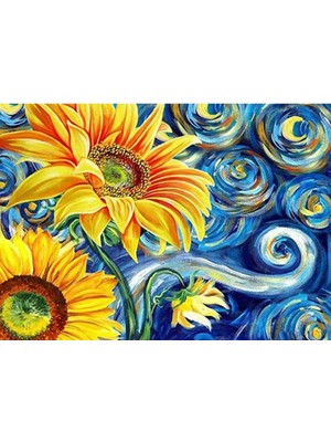 Hondep 5d Elmas Boyama Mozaik Tablo Tuvale Gerili 40X50 cm Van Gogh Ayçiçeği Yıldızlı Gece Puzzle Tuval Set