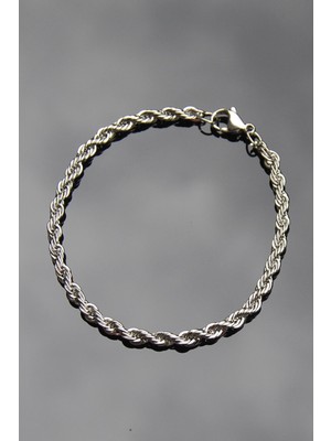 Rua Jewelry Burgu Halat Model Zincir Paslanmaz Çelik Bileklik Gümüş Renk  3mm