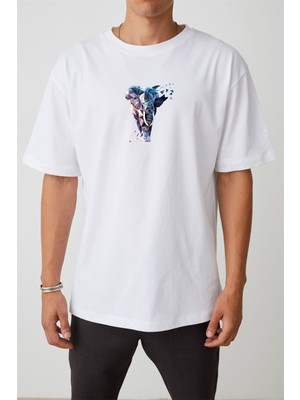 The Wert Unisex Fil Baskılı Beyaz Oversize Tshirt