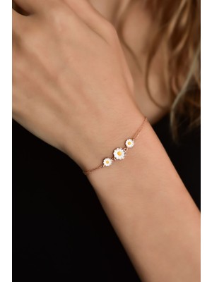 Papatya Silver 925 Ayar Gümüş Rose Kaplama Mineli Papatya Kadın Bileklik