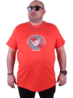 Starbattal Büyük Beden Erkek Sıfır Yaka Tişört Summer 23119 Nar Çiçeği