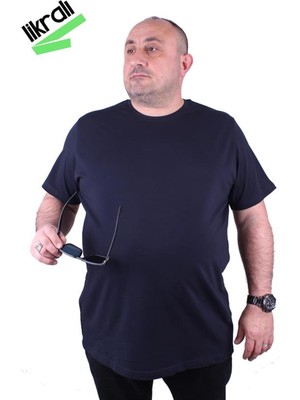 Starbattal Erkek Büyük Beden Likralı Basic Sıfır Yaka Tişört 11160 Lacivert Kısa Kol Regular Fit