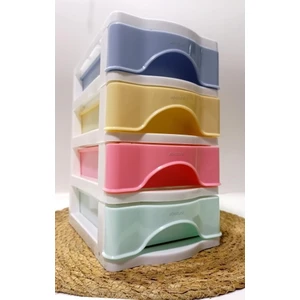 4 Çekmeceli Renkli Mini Komidin 21X15 H:24 Plastik Dikiş Nakış Enfiye Kutusu Çok Amaçlı 4 Katlı Kutu