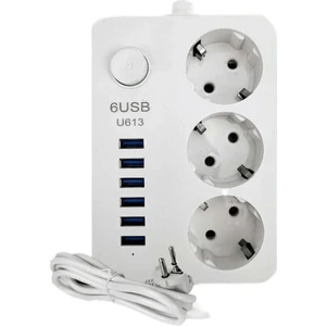 Akım Koruyuculu 6usb Port Hızlı Şarjlı  3lü Priz