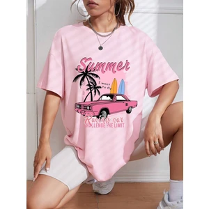 Kadın Summer Racing Car Baskılı Oversize T-Shirt