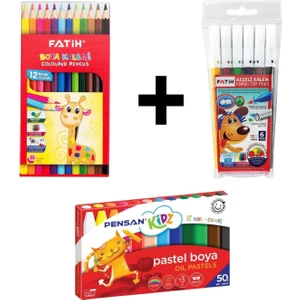 Kuru Boya 12 Li Fatih 6 Renk Keçeli Kalem ve Pensan Pastel Boya 12 Renk