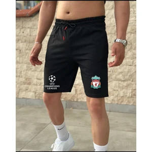 Yeni Sezon Champions League Baskılı Takım Logolu Yazlık Siyah Şort
