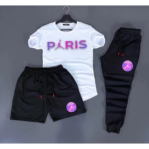 Yeni Sezon Paris Baskılı Trend 3’lü Tişört-Eşofman-Şort Slim Fit Takım Alt Üst