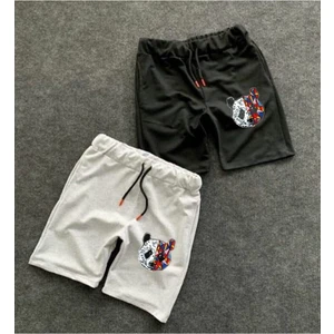 Slim Fit Tokyo Panda Baskılı Gri Siyah 2'li Şort