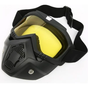 Cross Motosiklet Bisiklet Gözlüğü Açık Kask Maskesi Süngerli Bant Lastikli Jet Maske Sarı Camlı