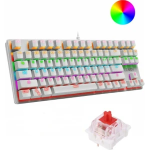 Leaven K550 USB LED Kablolu 87 Tuşlu Mekanik Oyun Klavyesi - Beyaz (Mavi Switch)